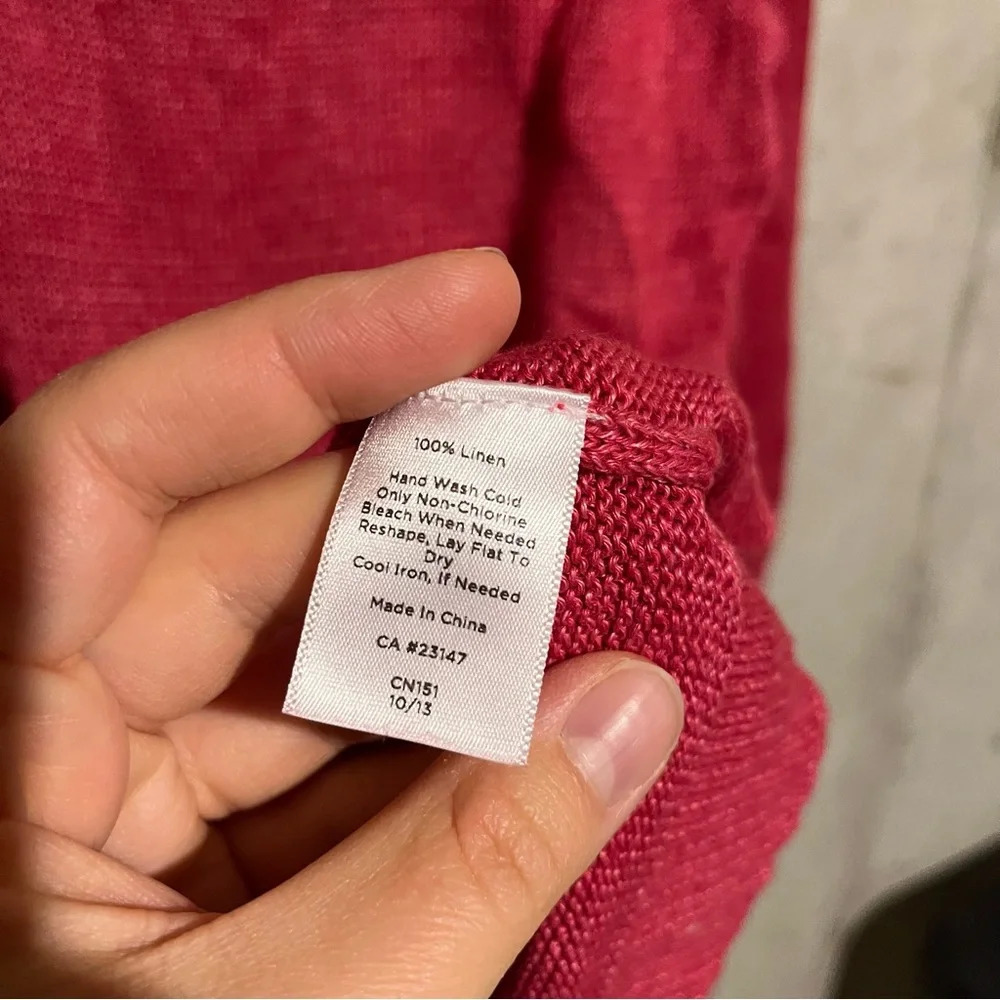 Talbots 100% Linen Sweater Raspberry Pink V-Neck … - image 5
